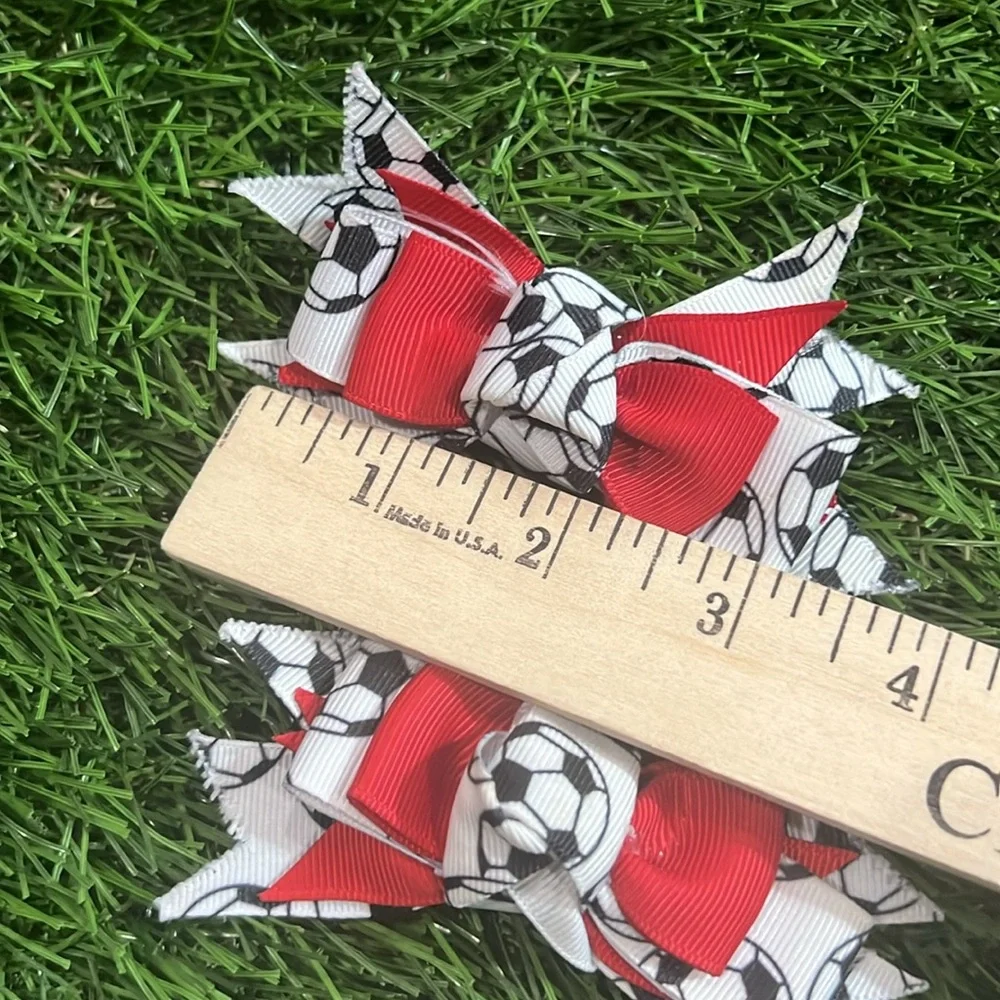 Handmade Soccer Hair Bows - Set of 2
